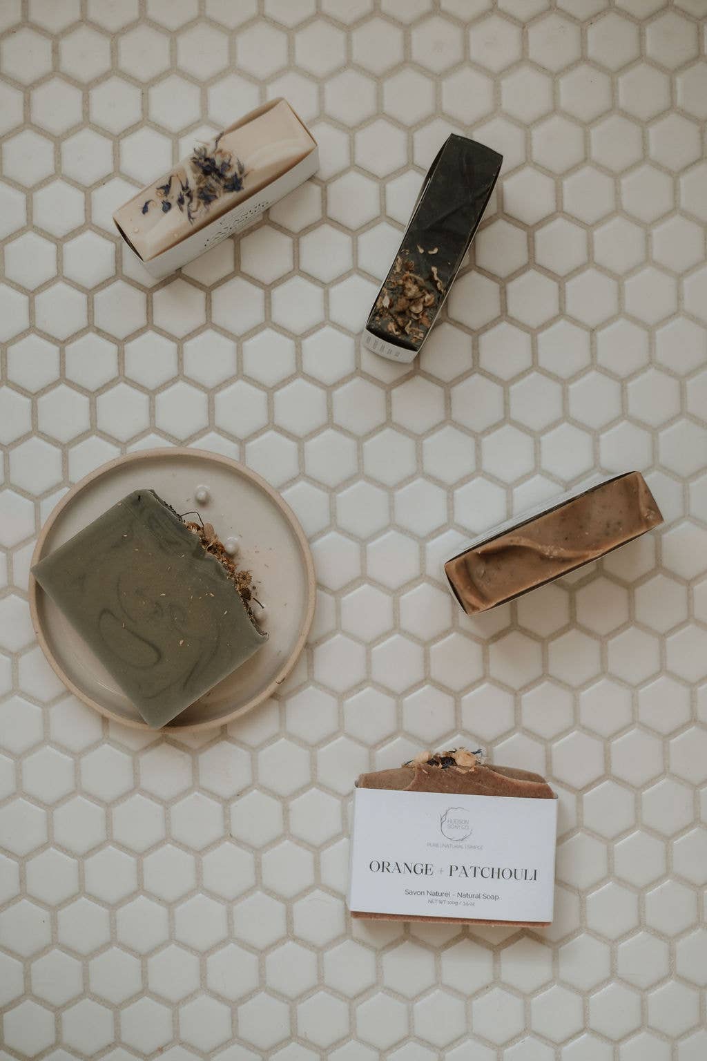 Forest soap bar flat lay — natural woodsy soap bar