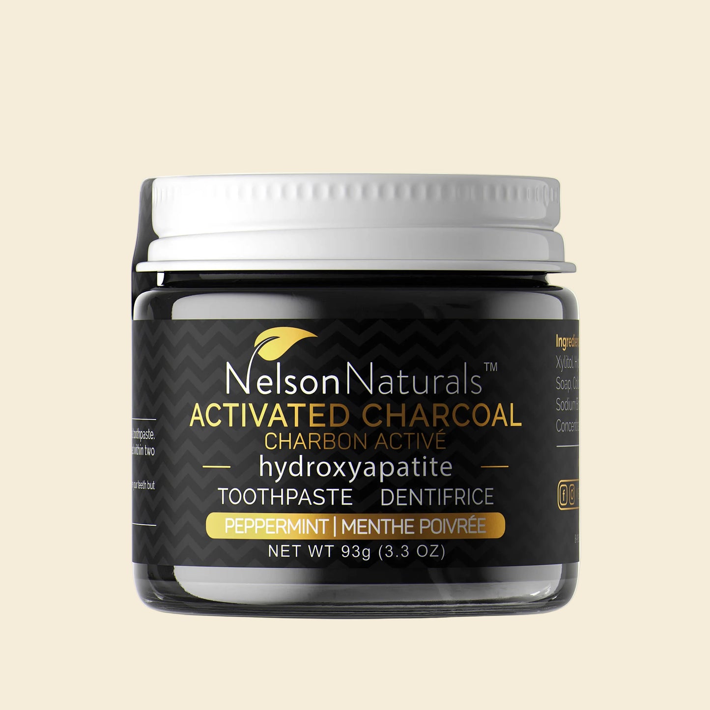 Nelson Naturals Activated Charcoal Peppermint toothpaste with hydroxyapatite — natural whitening toothpaste Canada