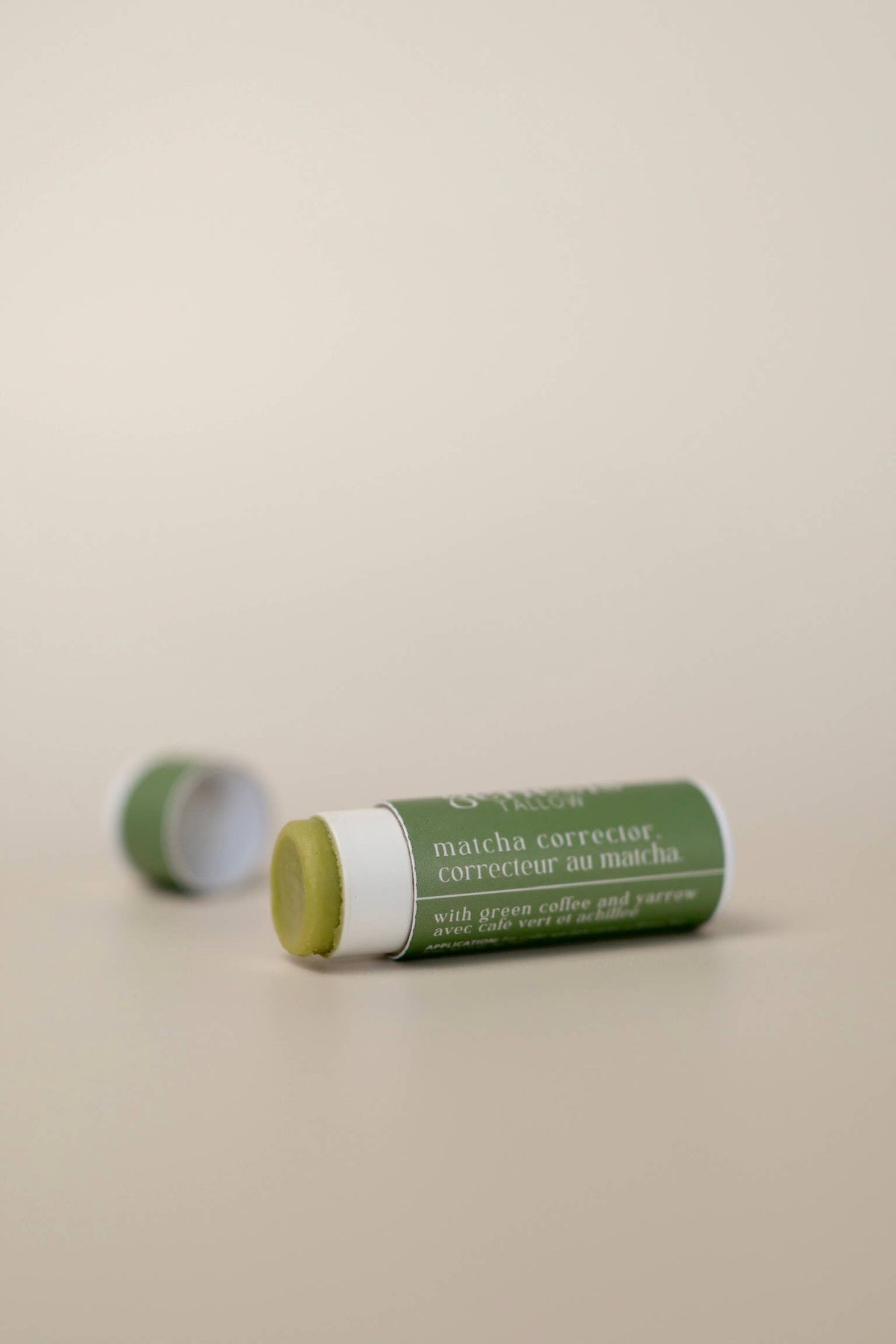 Matcha Corrector Stick close-up — natural tallow eye puffiness remedy