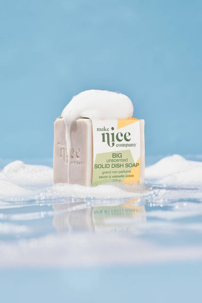 BIG Unscented Solid Dish Soap in use — eco-friendly natural dish soap Canada