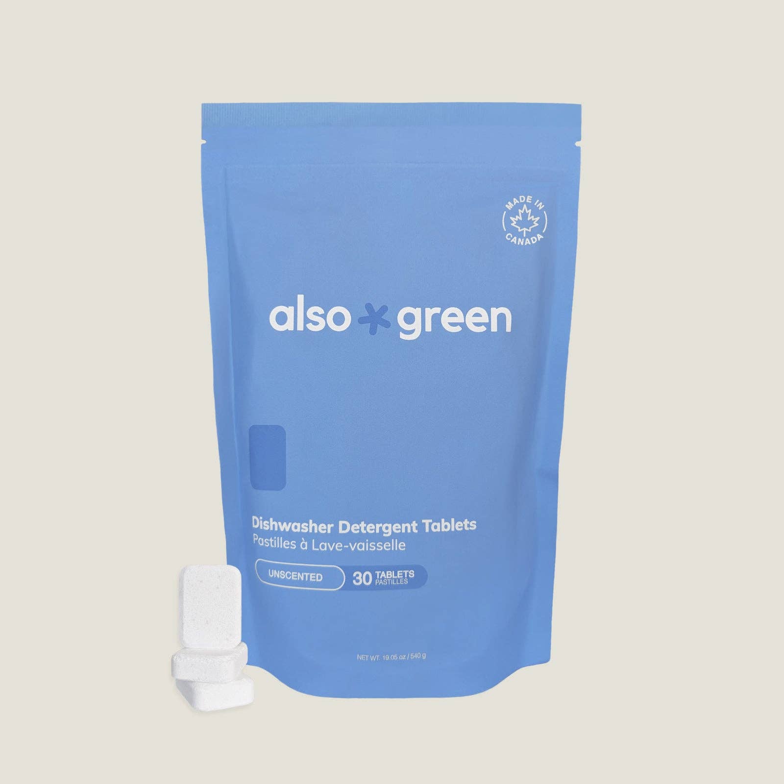 Also Green Dishwasher Detergent Tablets 30-pack — natural plastic-free dishwasher tablets Canada