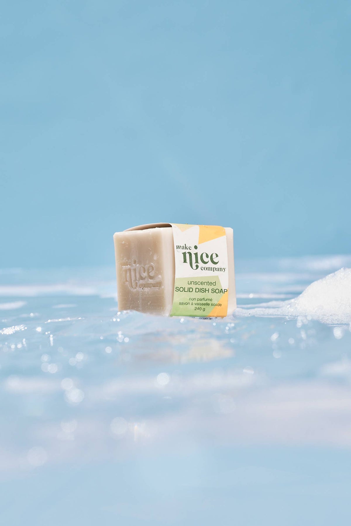Unscented Solid Dish Soap in use — natural eco-friendly dish soap