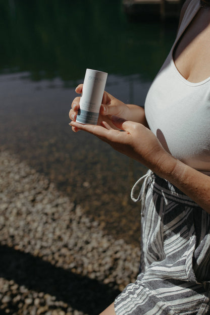 Tallow Deodorant Dreamer applied — natural aluminum-free deodorant stick