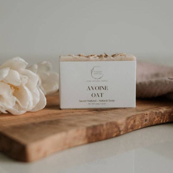 Oat soap bar close-up — natural soothing oat handmade soap