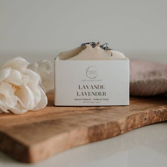Lavender soap bar close-up — natural lavender handmade soap