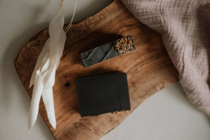 Detox soap bar close-up — natural charcoal detox handmade soap