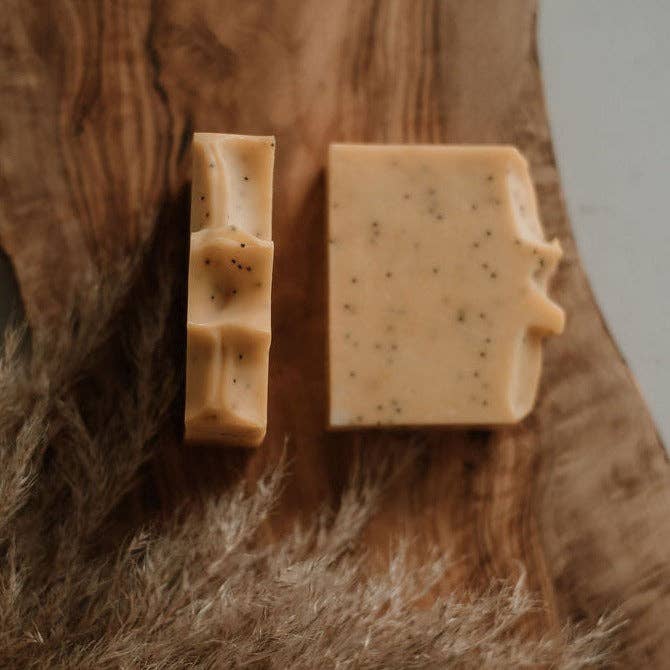 Lemon Poppy soap bar texture — natural handmade soap bar Canada